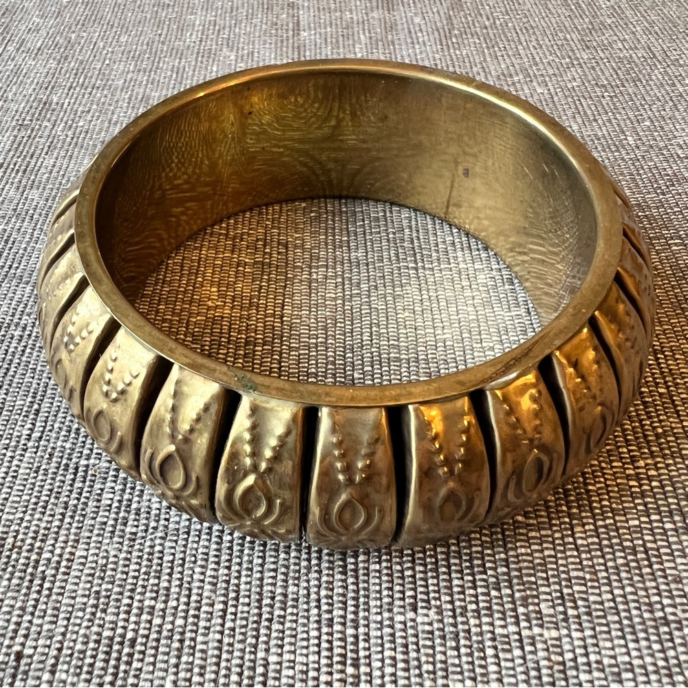 Gold Bronze Textured Bangle Bracelet with Architectural Design